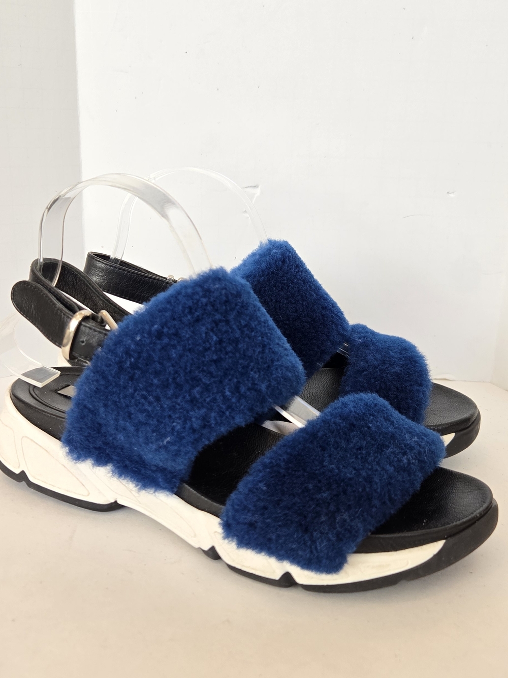 MARELLA Royal Blue Shearling Chunky Sport Sandals